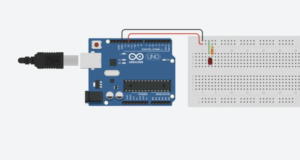 Circuit diagram of Arduino uno blinking an LED