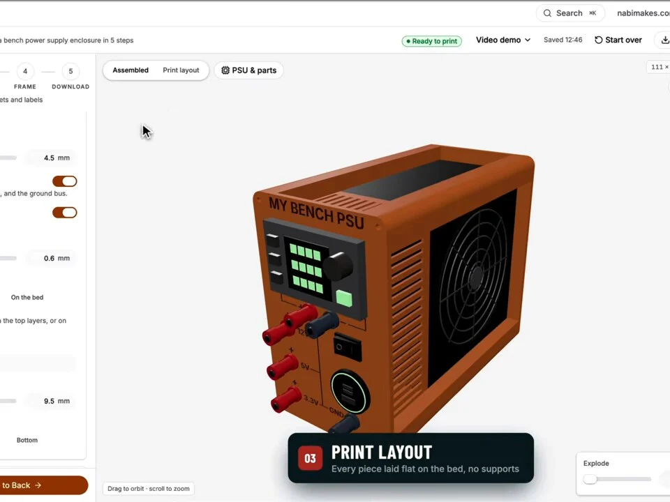 PSU Enclosure Studio print layout step