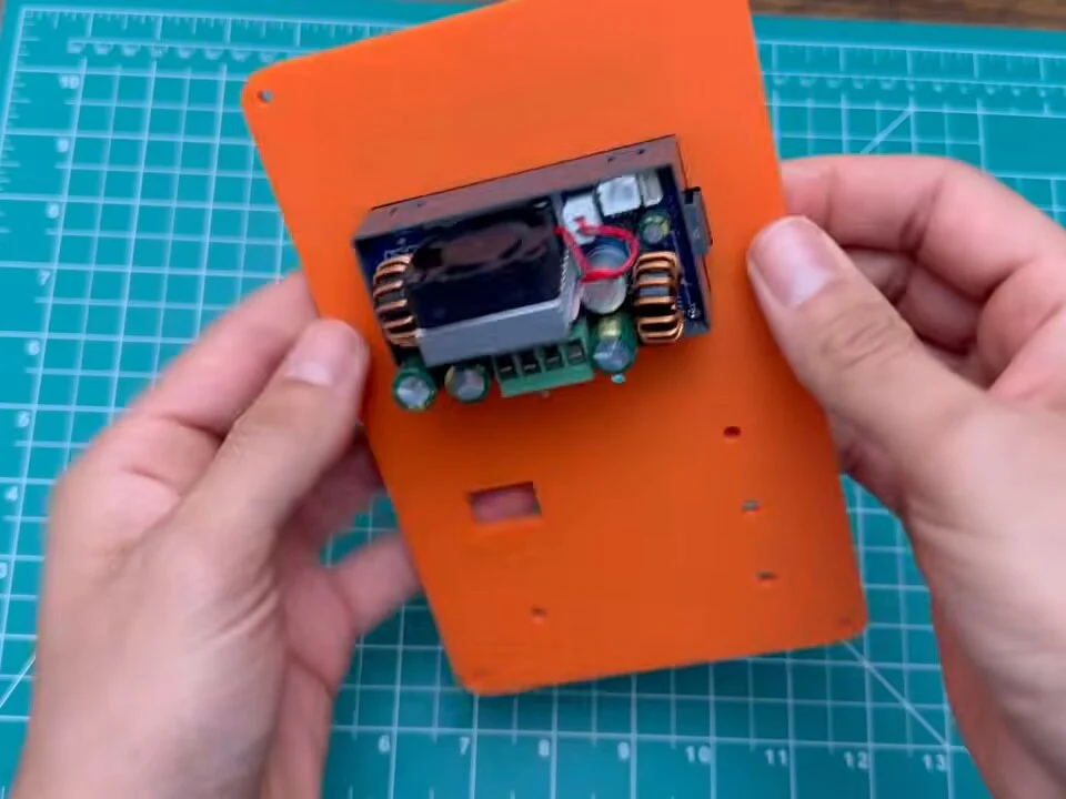 Back of the printed front panel with the SK120 module seated in its cut-out